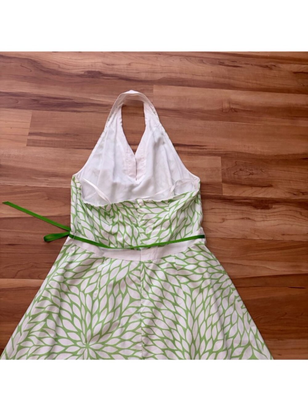 Yves Cossette Depeche Mode Women’s Size 12 Green White Floral Halter Fit Flare - Picture 9 of 13